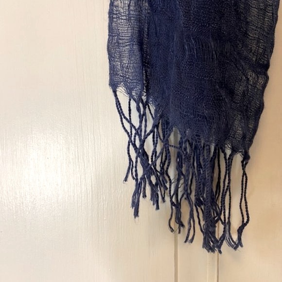 Gauzy Scarf With Fringe - Indigo Blue - Picture 3 of 4
